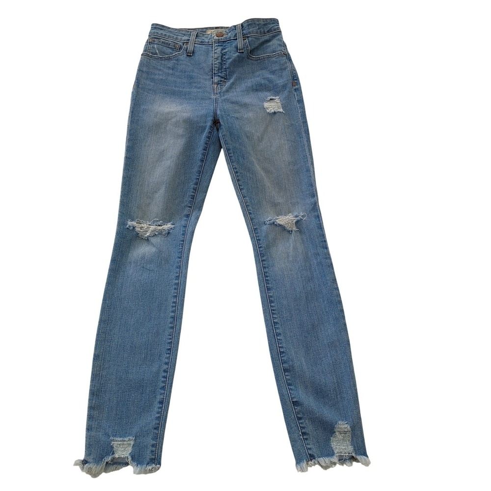 Madewell Curvy High Rise Slim Strgt Jeans Light Wash Distress Raw Hem 27x28 $148